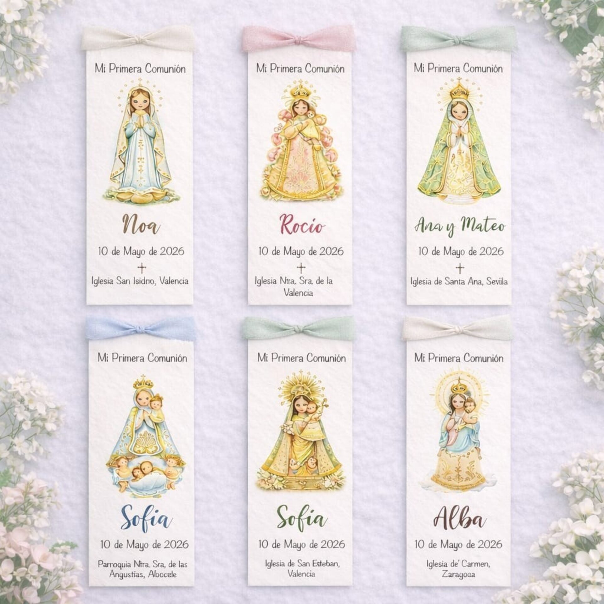Recordatorios de Comunión Personalizados con Virgencitas Infantiles y Lazada de - 1