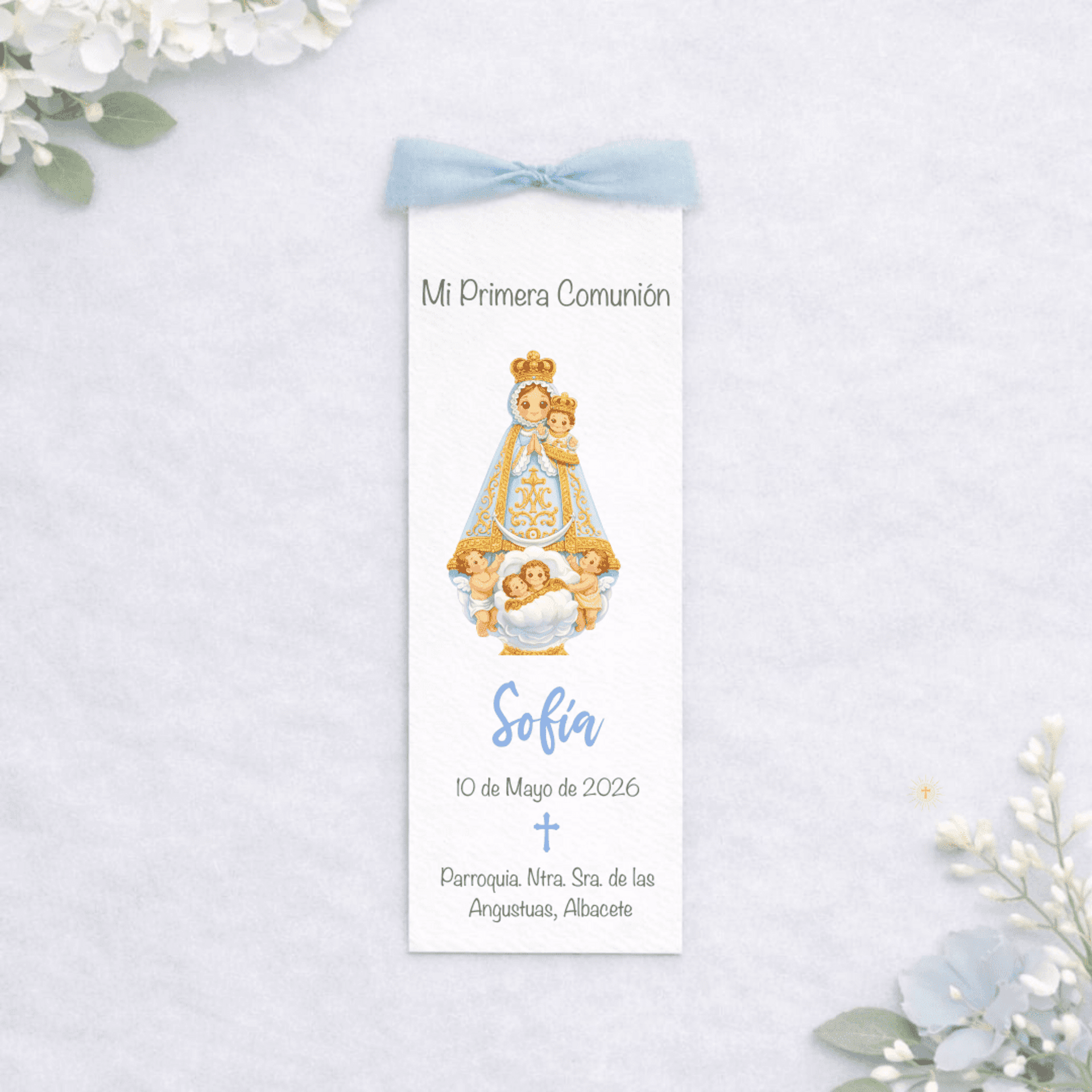 Recordatorios de Comunión Personalizados con Virgencitas Infantiles y Lazada de - 3