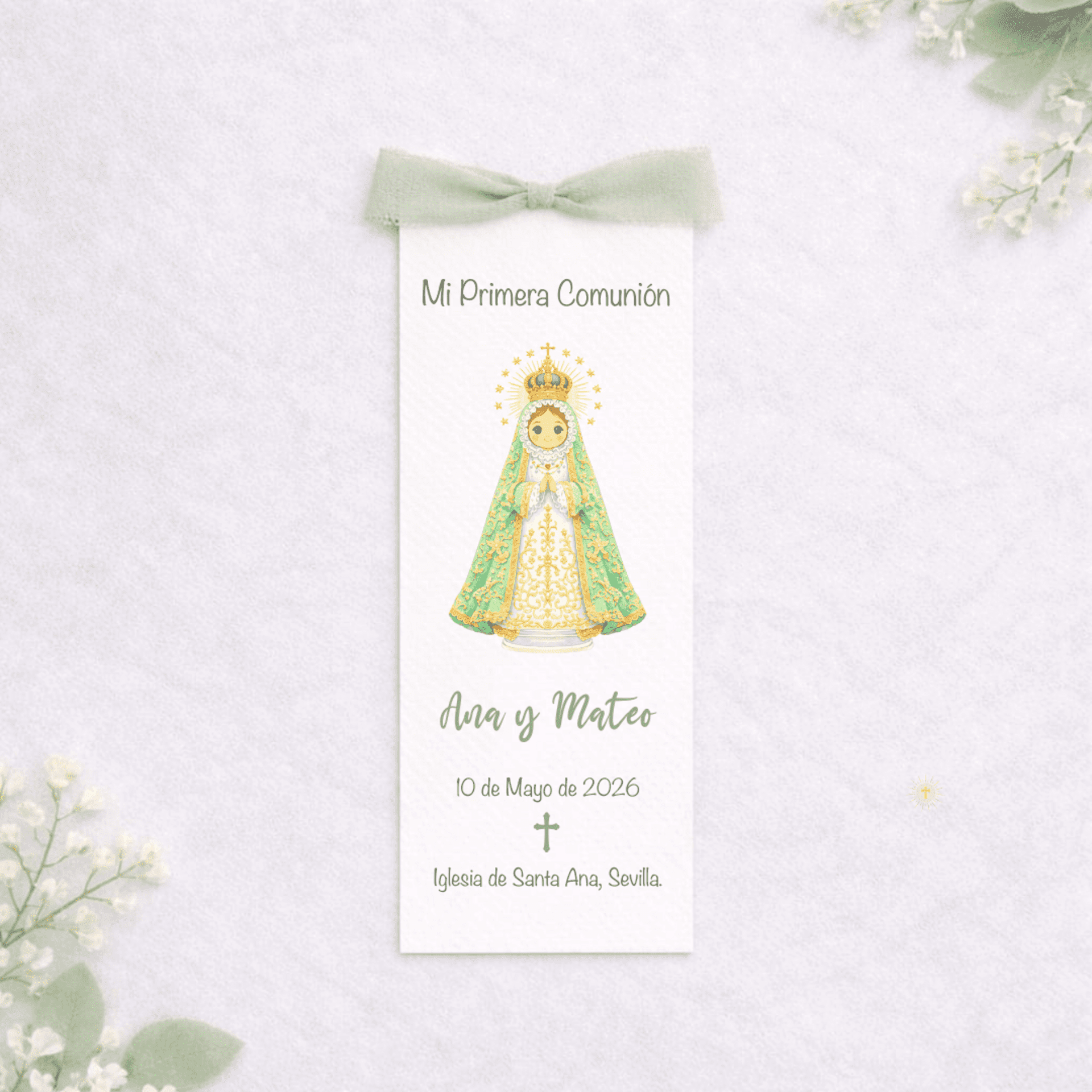 Recordatorios de Comunión Personalizados con Virgencitas Infantiles y Lazada de - 7