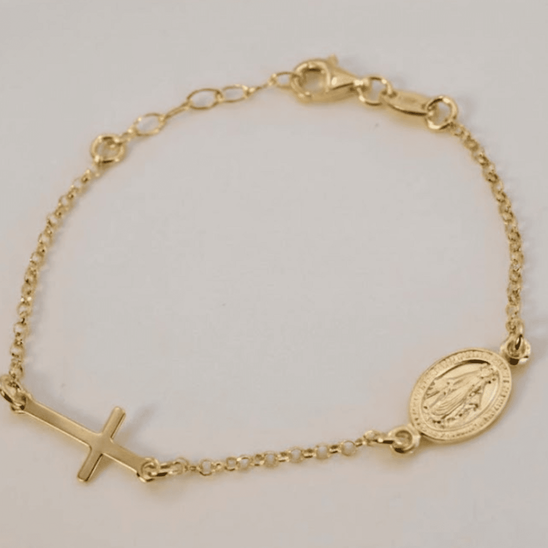 Pulsera Infantil Virgen de la Milagrosa y Cruz en Plata de Ley con Baño Oro 18k - 2