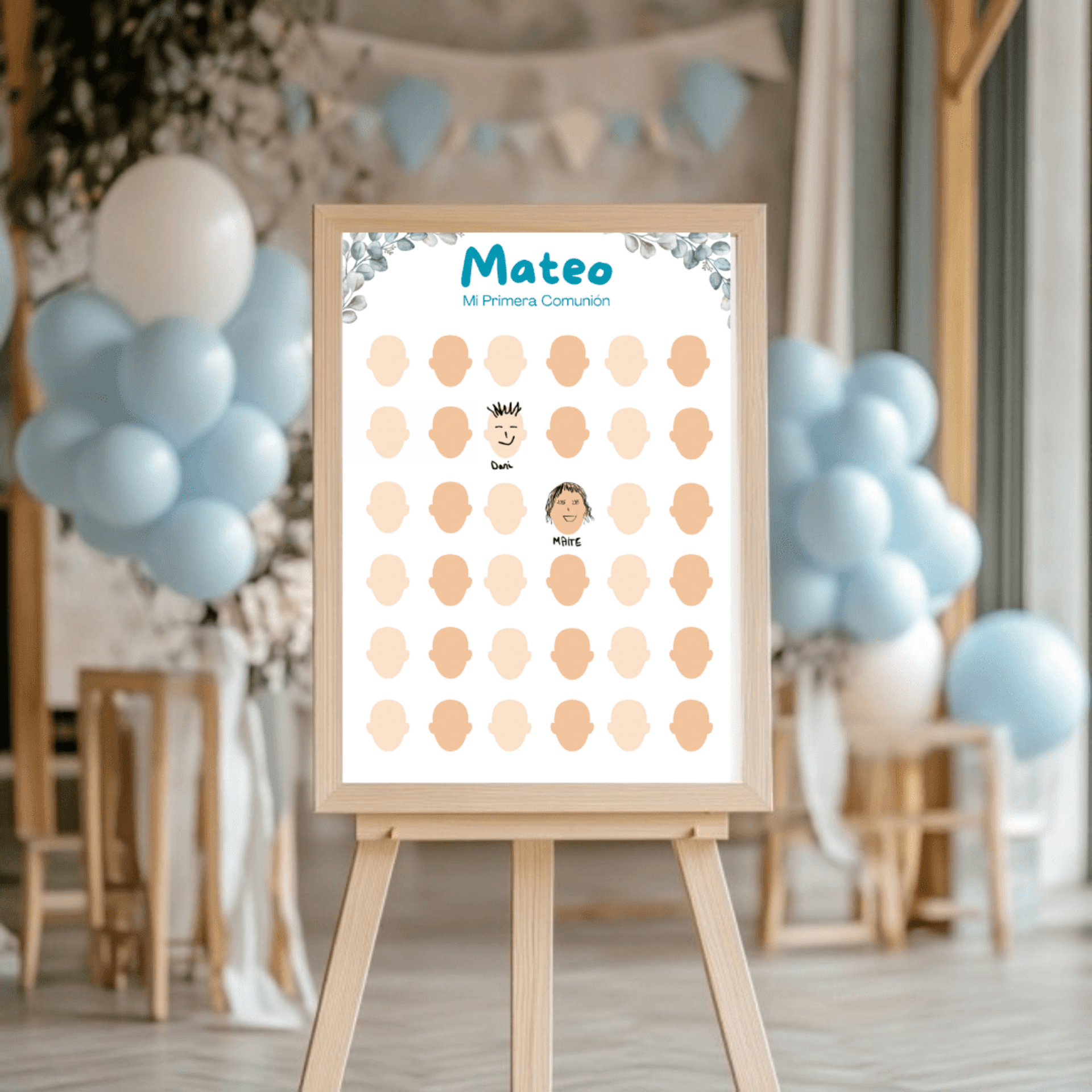 Lámina de firmas “Dibuja tu carita” – Comunión personalizada - 1
